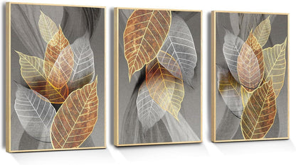 Moderner Blattwandbilder Set mit Holzrahmen 30x40cm 3-teilig
