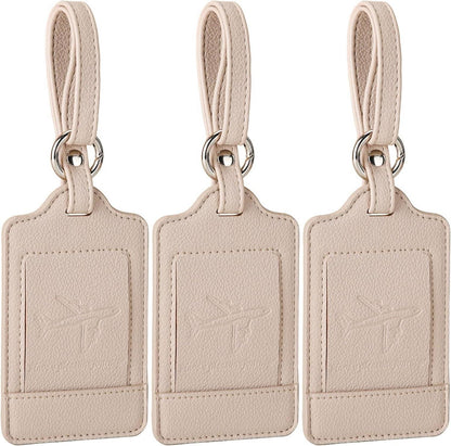3er Set PU Leder Kofferanhänger mit Adressschild Beige