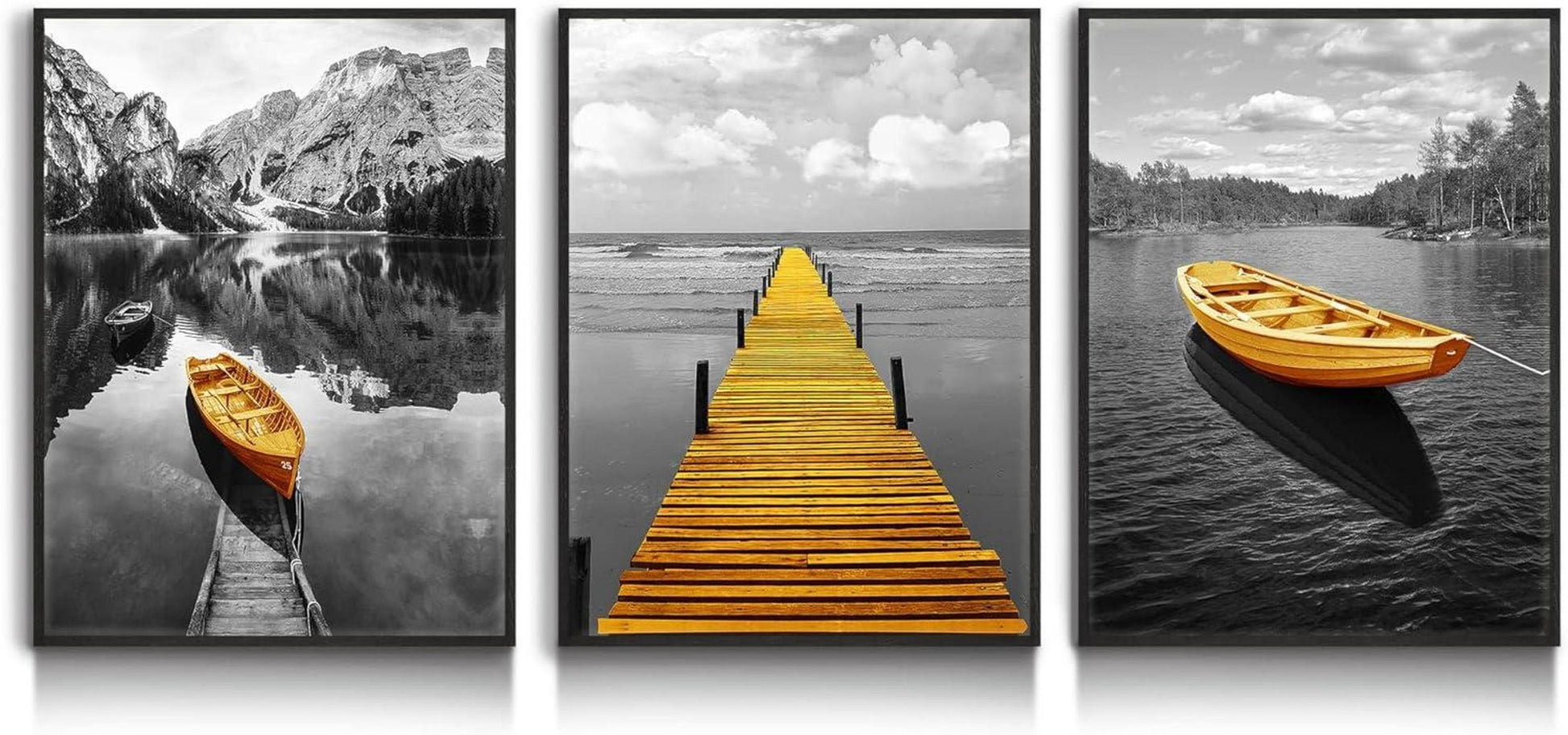 Nordischer Landschaft-Rahmen Schwarz 3er Set 30x40cm Wandbild Kunstdruck