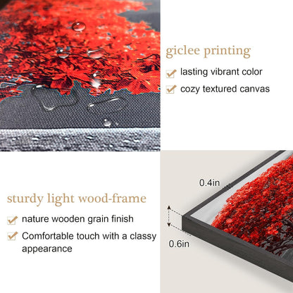 Moderne Rote Baum Leinwandbild Mit Schwarzem Rahmen 50x100cm