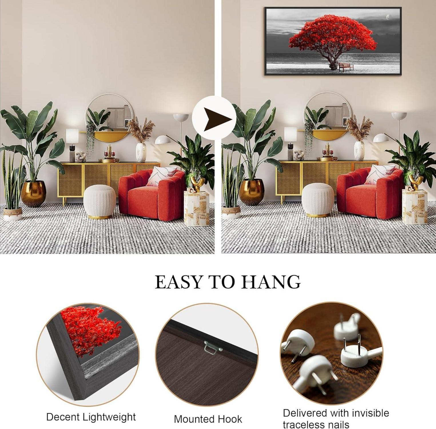 Rotes Baum Bild Mit Rahmen 50CM*100CM für Wohnzimmer, Schlafzimmer, Küche, Büro
