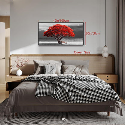 Rotes Baum Bild mit schwarzen Rahmen 50x100cm - Moderne Wanddekoration