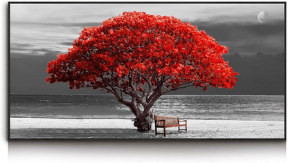 Rotes Baum Bild mit schwarzen Rahmen 50x100cm - Moderne Wanddekoration