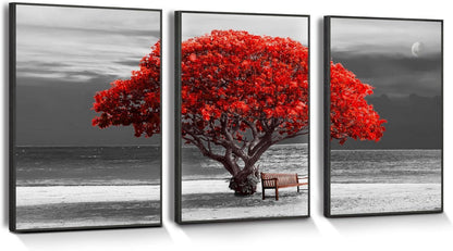 Rote Baum Bilder 3 Teilig Rahmen Schwarz Leinwand Wohnzimmer