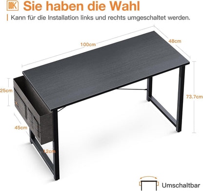 ODK Kleiner Schreibtisch Schwarz 100x48x74cm Computertisch mit Kopfhörerhalter