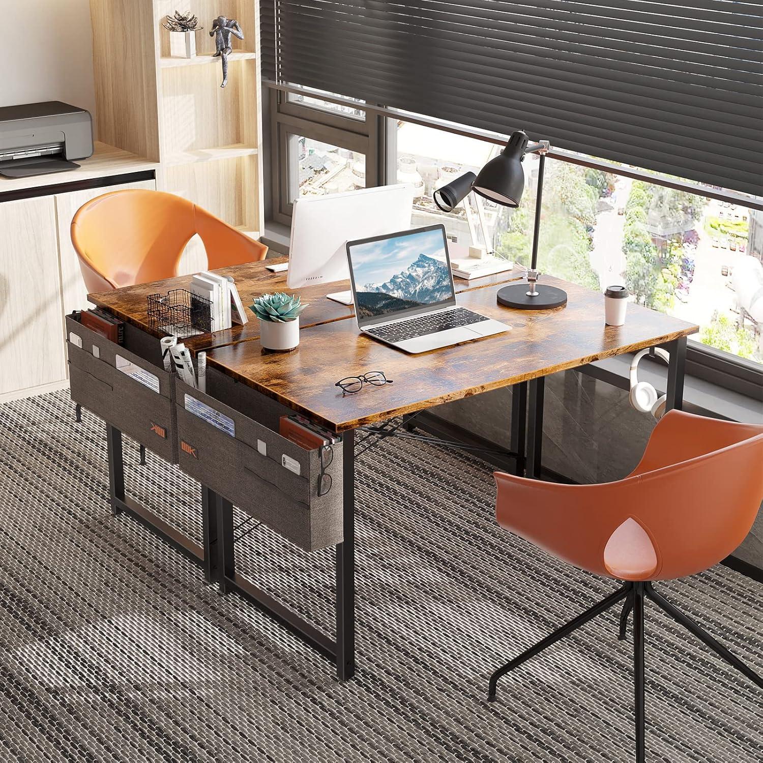 Kleiner Schreibtisch mit Stauraum und Kopfhörerhalter, Braun 100x48x74cm