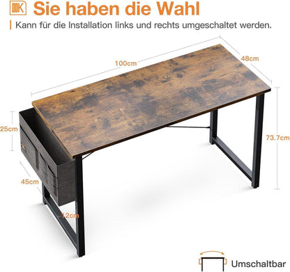 Kleiner Schreibtisch mit Stauraum und Kopfhörerhalter, Braun 100x48x74cm