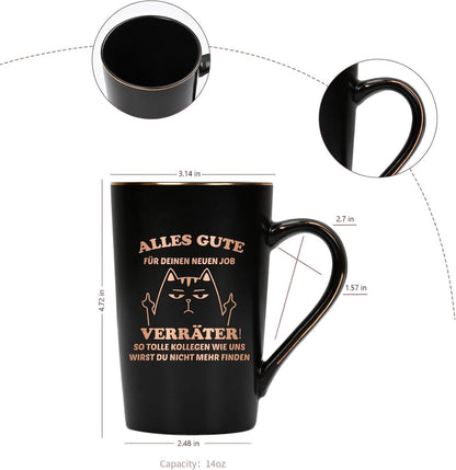 Abschiedsgeschenk Tasse Kollegen Jobwechsel Schwarz Gold 400ml
