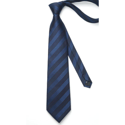 Krawatten-Set Herren mit Einstecktuch, kariert/gestreift, navyblau
