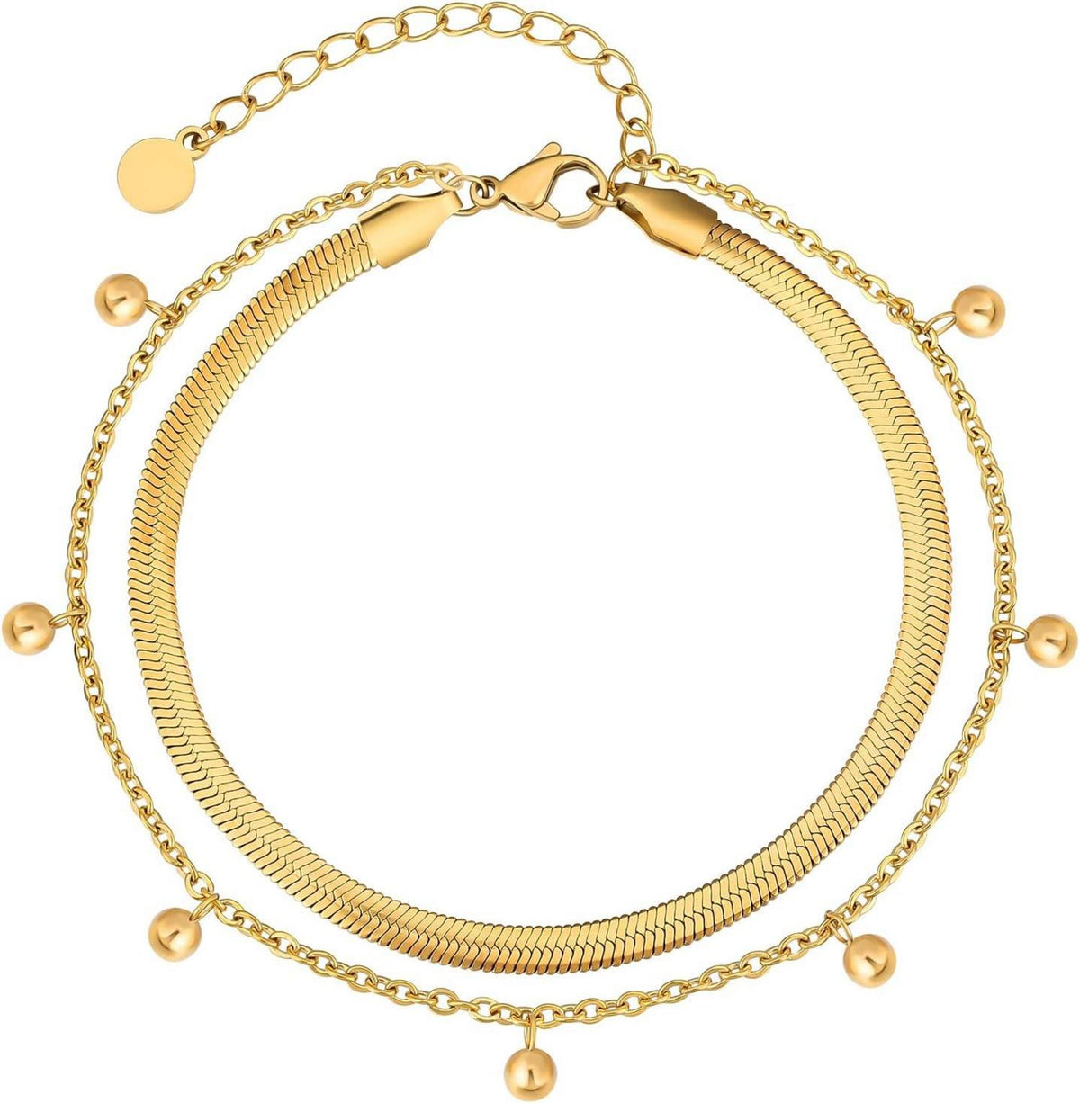 4mm Damen Fußkettchen mit Zirkonia, vergoldete Fischgrätkette