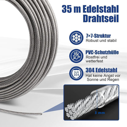 Wohnwagen Zubehör 74 Stahlseil Kit 35m Edelstahl Drahtseil