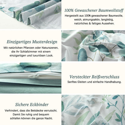 MILDLY Bettwäsche 135x200 Pflanzenmuster Baumwolle Leinenartiger Griff ÖkoTex