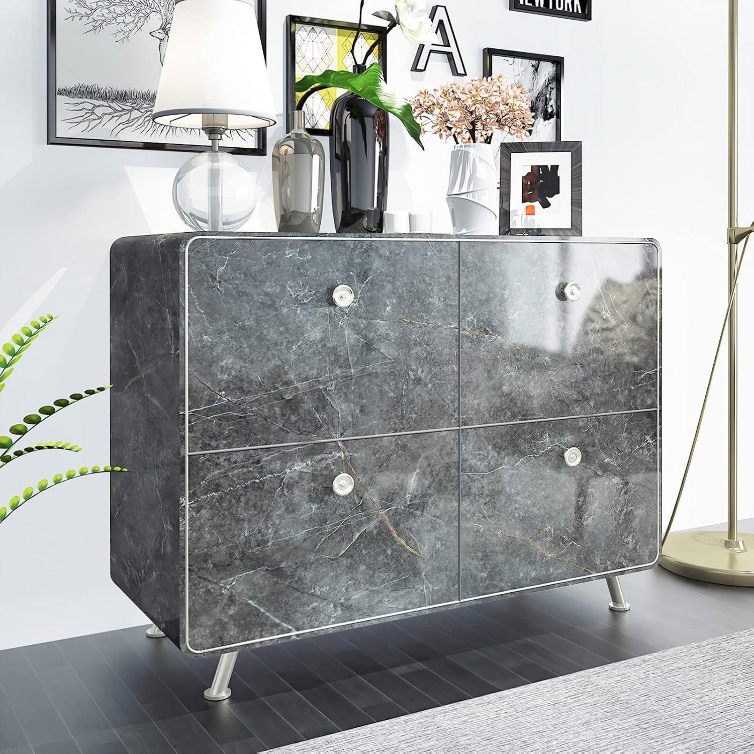 Selbstklebende Klebefolie Dunkelgrau Marmoroptik 60x500 cm - Möbel Wandaufkleber Glänzend - Wasserdicht Beton-Granit-Textur