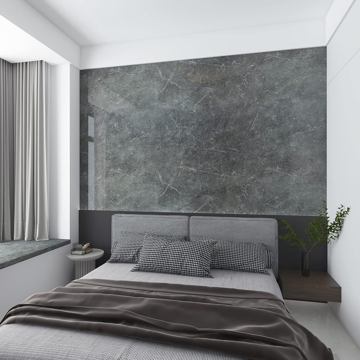 Selbstklebende Klebefolie Dunkelgrau Marmoroptik 60x500 cm - Möbel Wandaufkleber Glänzend - Wasserdicht Beton-Granit-Textur