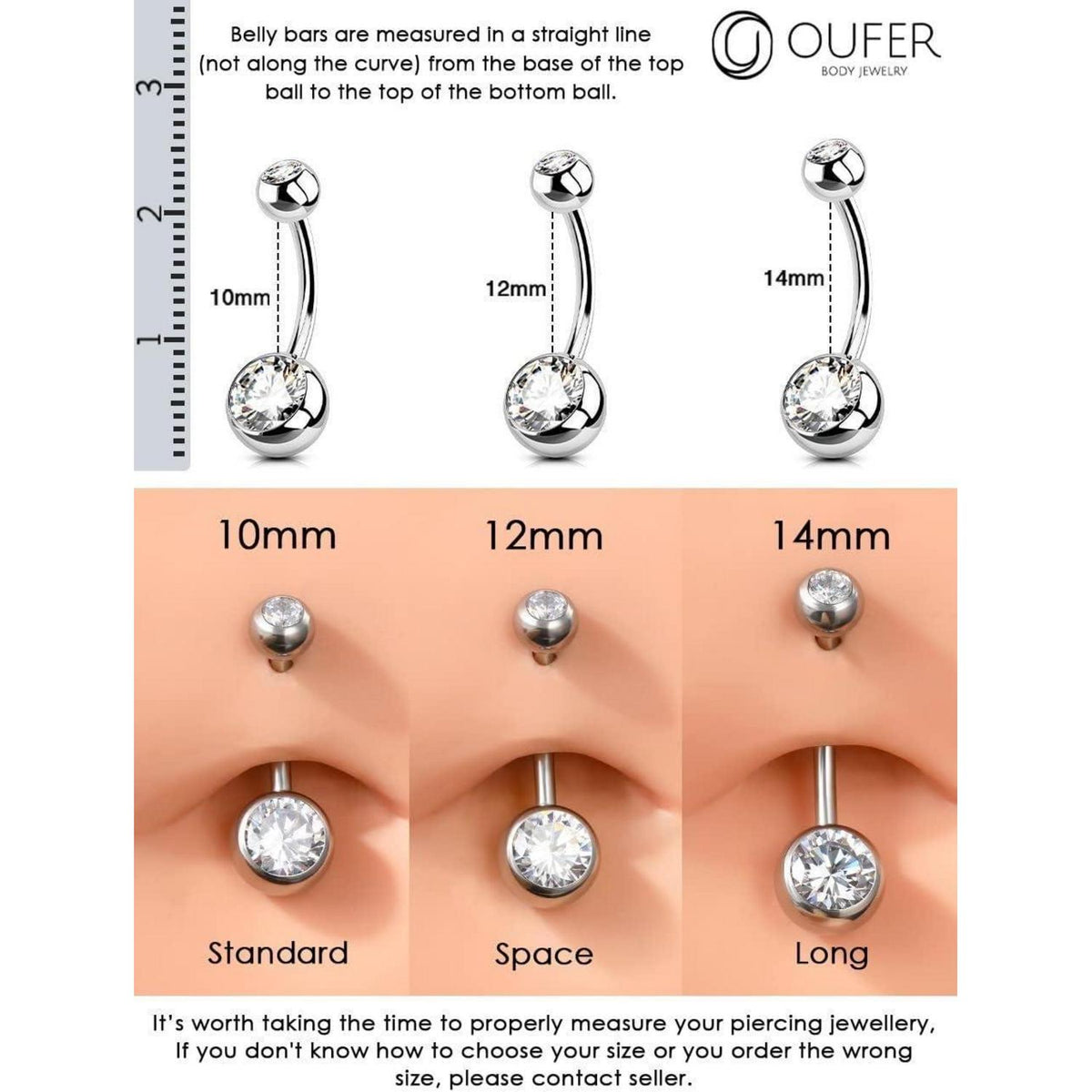 Bauchnabelpiercing Edelstahl extra lang mit Zirkonia 10-16mm