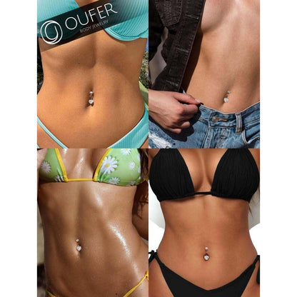 Bauchnabelpiercing Titan 12mm Extra Lang 14G mit Zirkonia Herz