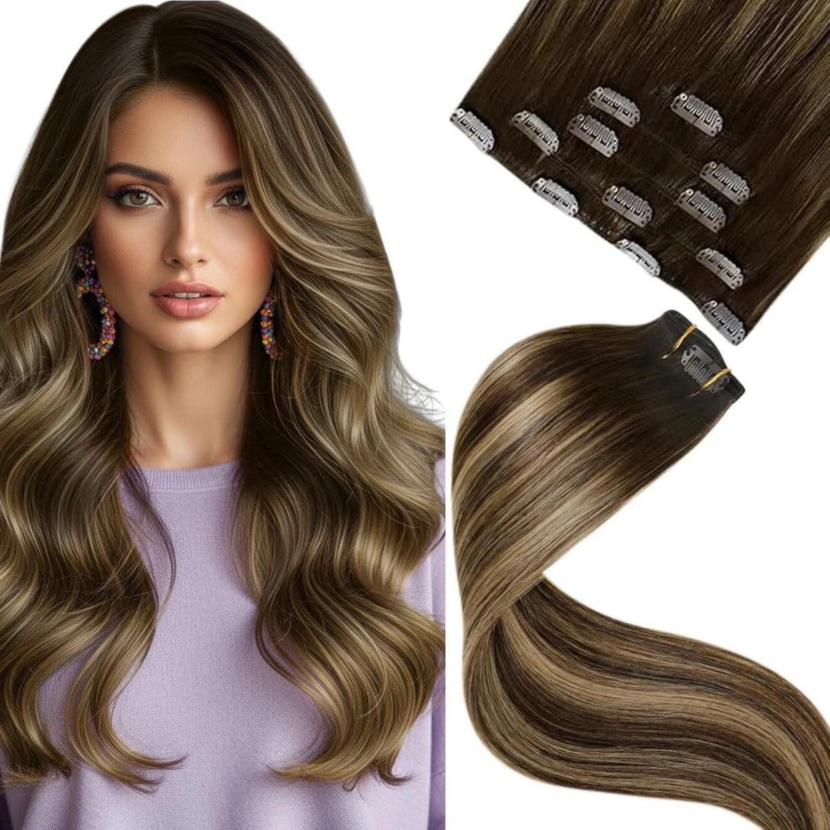 Echthaar Haarverlängerung Clip-in Braun Balayage 55cm