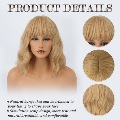 Kurze Bob Perücke Blond Synthetisch Lockig 35cm Party