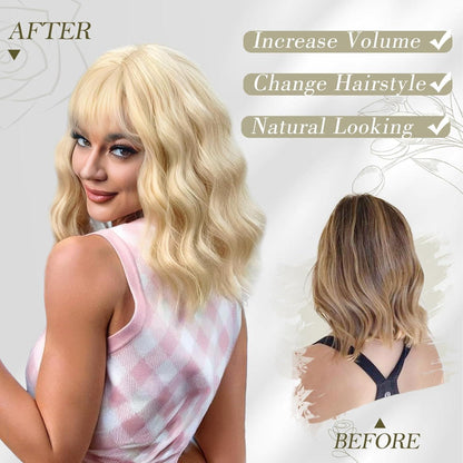 Kurze Bob Perücke Blond Synthetisch Lockig 35cm Party