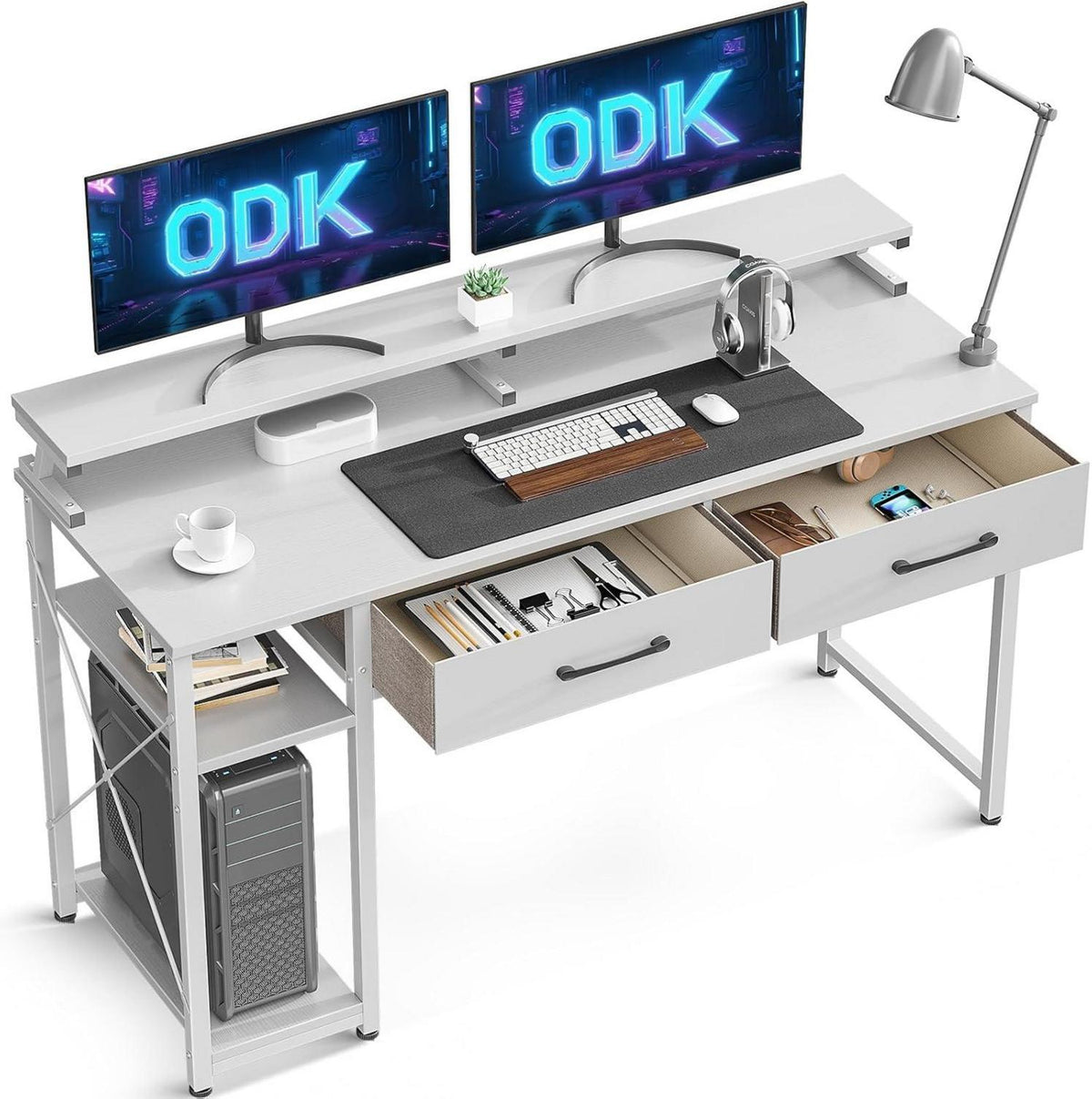 Schreibtisch mit Schubladen und Monitorständer 120x50x87cm White
