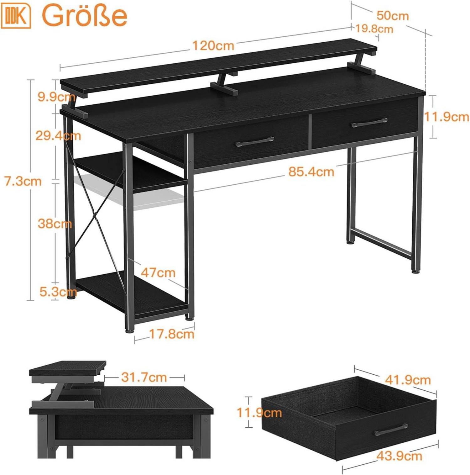 Schreibtisch mit Monitorständer, Regalen und Schubladen 120x50x87cm