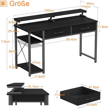 Schreibtisch mit Monitorständer, Regalen und Schubladen 120x50x87cm