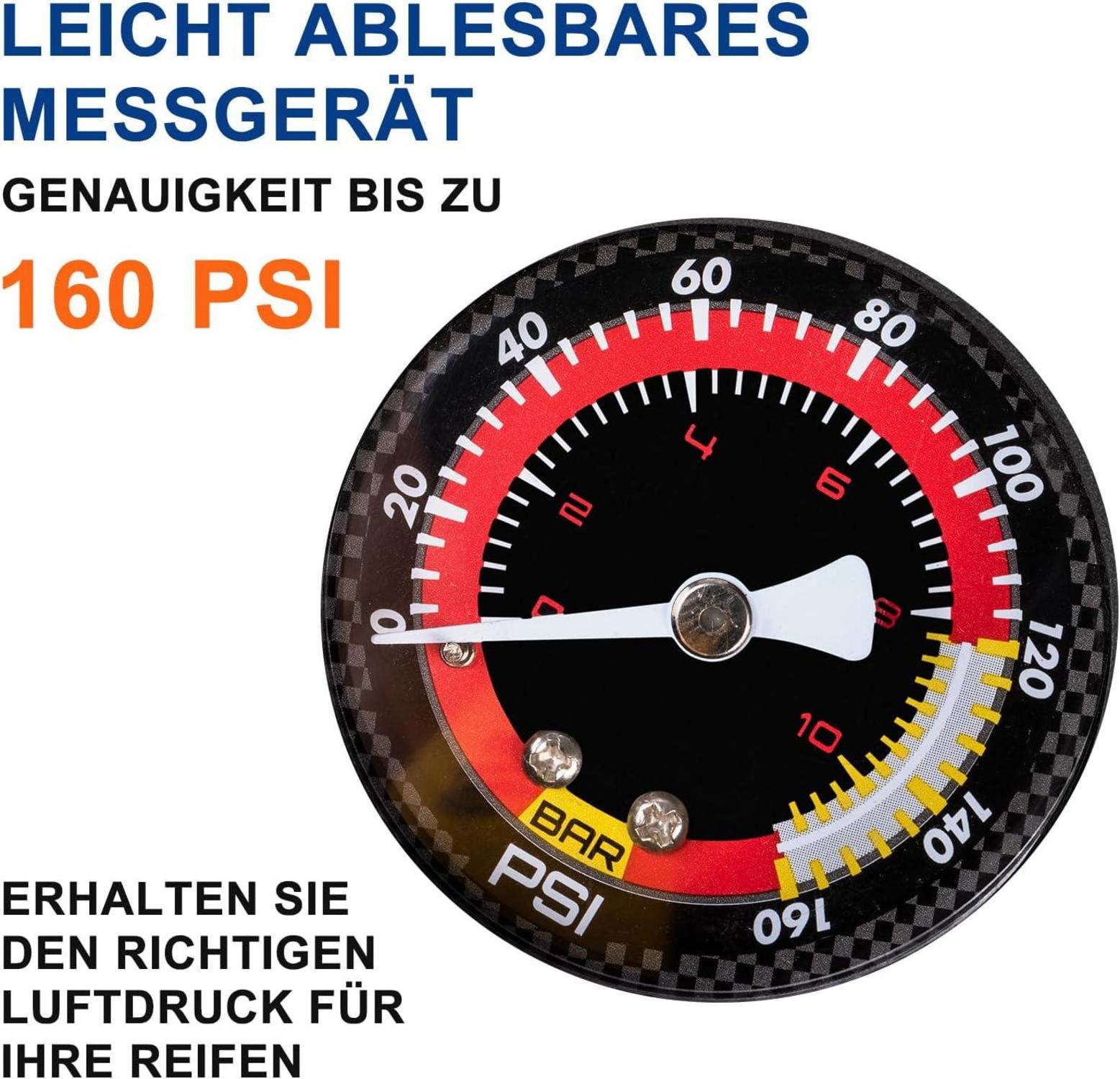 Fahrradpumpe mit Manometer für alle Ventile 160 PSI 11 Bar Standpumpe