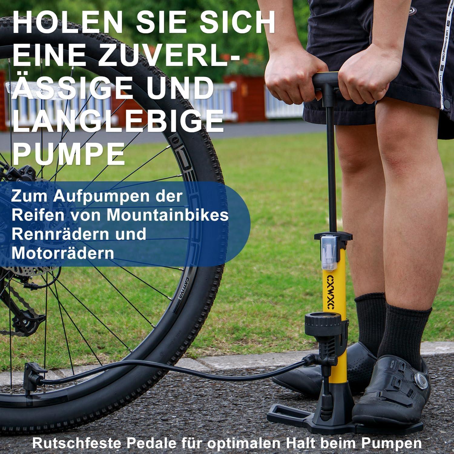 Fahrradpumpe mit Manometer 160 Psi für Rennrad E-Bike Gelb