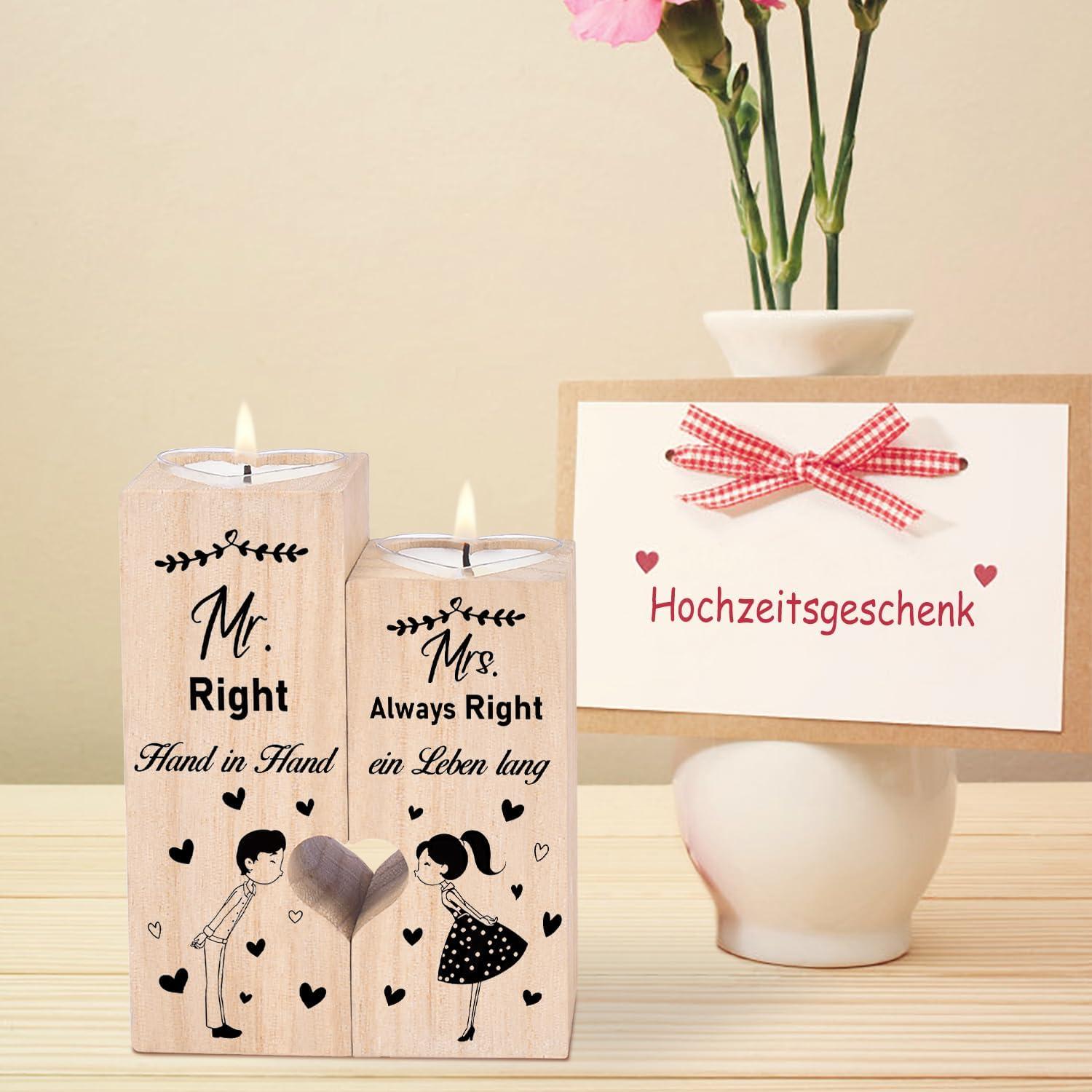Doppelseitig Bedruckter Hochzeitskerzenständer Mr Mrs Holz 10cm