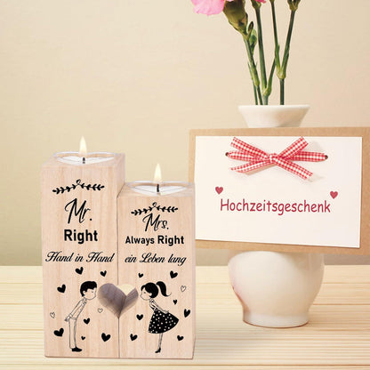 Doppelseitig Bedruckter Hochzeitskerzenständer Mr Mrs Holz 10cm