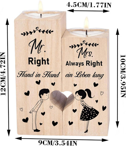 Doppelseitig Bedruckter Hochzeitskerzenständer Mr Mrs Holz 10cm