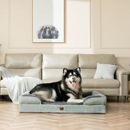 Orthopädisches Hundebett XL mit Memory Foam, waschbar, gräuliches Grün
