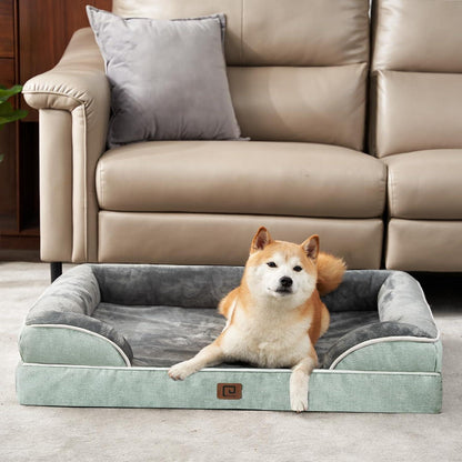 Orthopädisches Hundebett XL mit Memory Foam, waschbar, gräuliches Grün