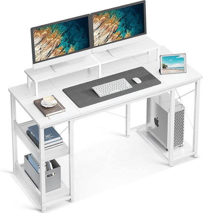 Schreibtisch mit Regal und Monitorständer，PC Tisch Weiß 120x50cm