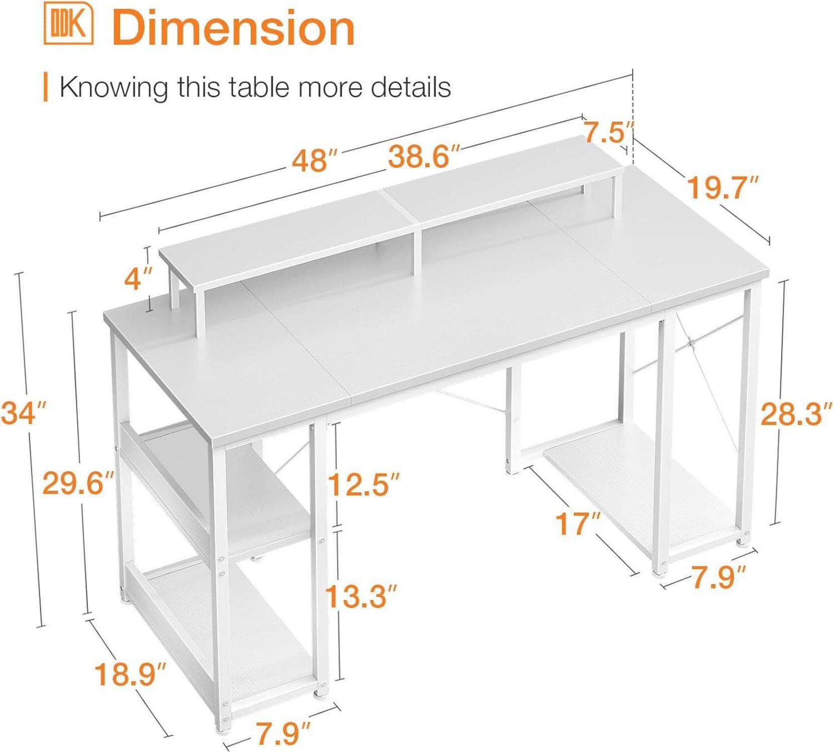 Schreibtisch mit Regal und Monitorständer，PC Tisch Weiß 120x50cm