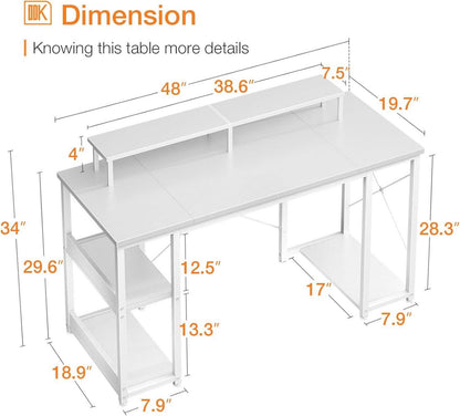 Schreibtisch mit Regal und Monitorständer，PC Tisch Weiß 120x50cm