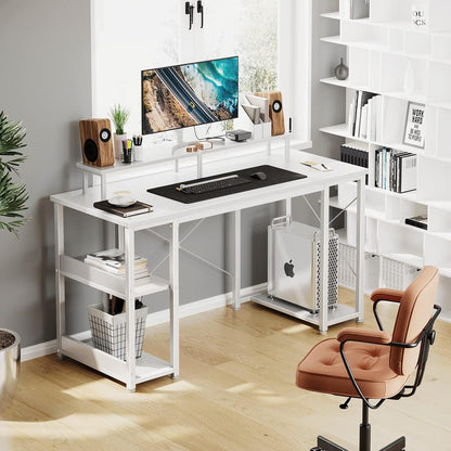 Weißer ODK Schreibtisch mit Regal und Monitorständer 120x50cm