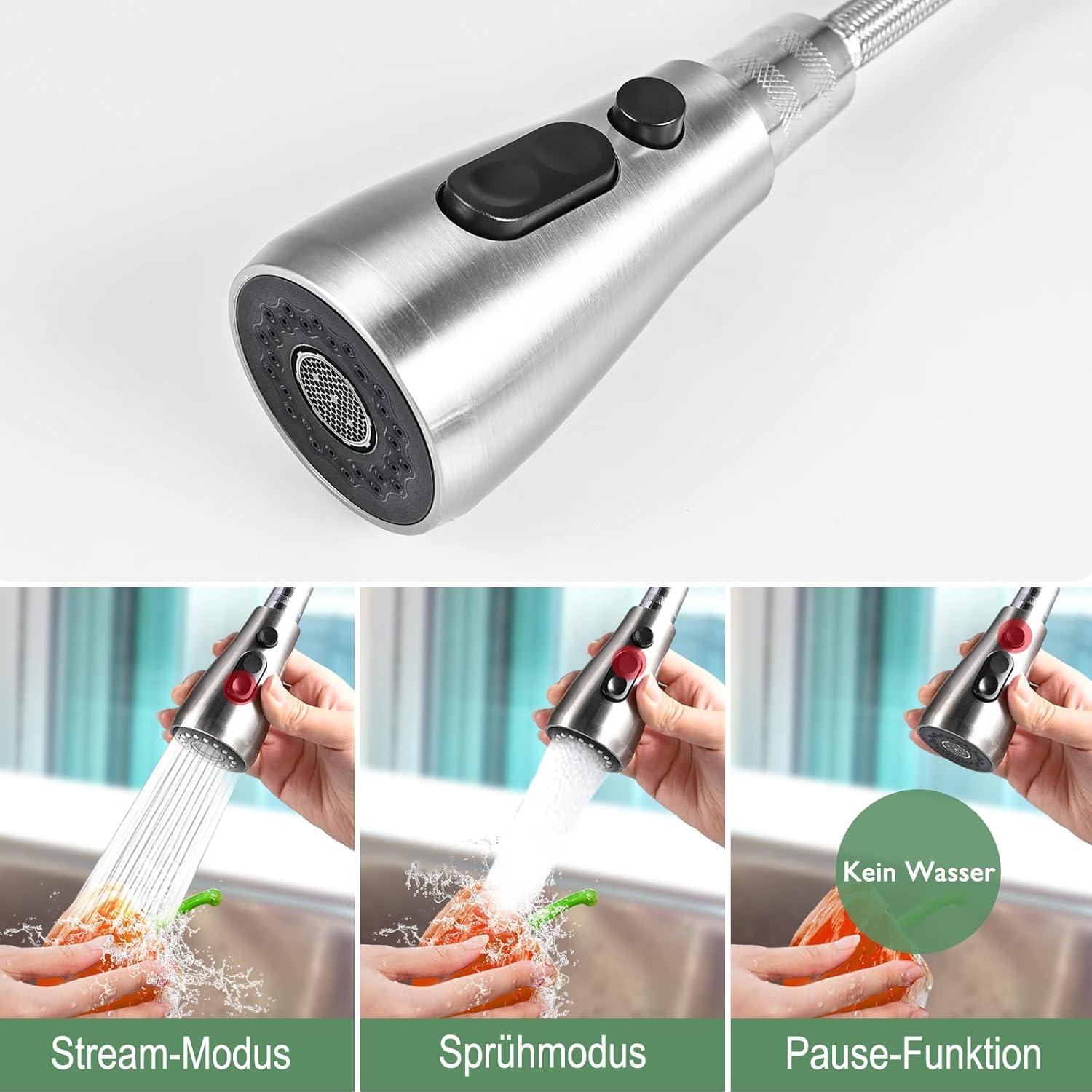 Moderne Ausziehbare Küchenarmatur mit 3 Modi, 360° Drehbar