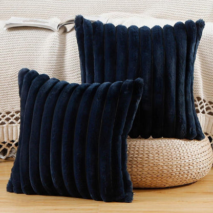2er Set Kunstpelz Kissenbezüge Flauschig Dunkelblau 45x45 cm