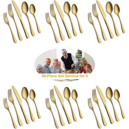 Besteckset für 12 Personen, 60-teilig, Matt Gold, Edelstahl