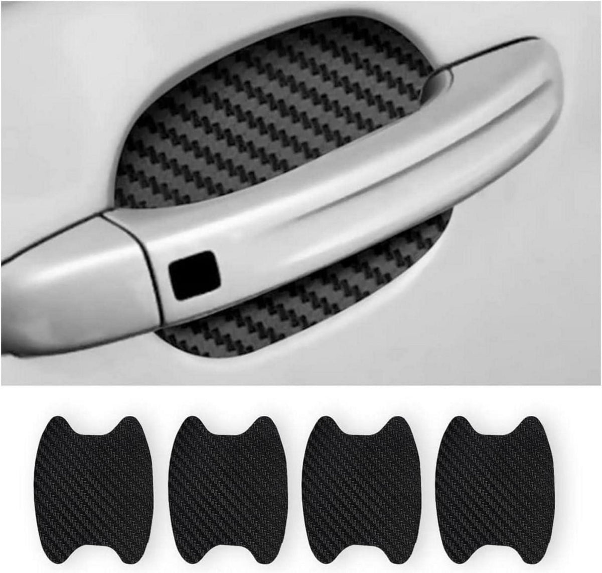 4er Set Carbon Fiber Autotürgriff-Schutzfolie Schwarz