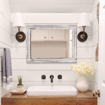 Großer rustikaler Wandspiegel 70x50cm – Holzrahmen, Badezimmer & Deko
