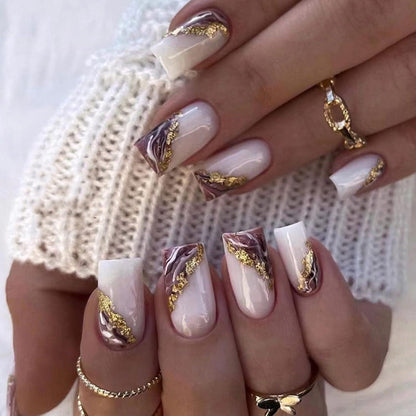 24 Stück Künstliche Nägel Press on Nails Gold Glitzer French