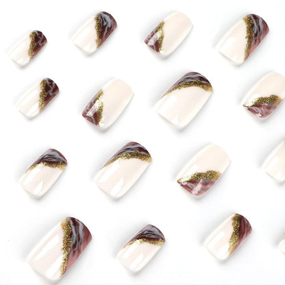 24 Stück Künstliche Nägel Press on Nails Gold Glitzer French