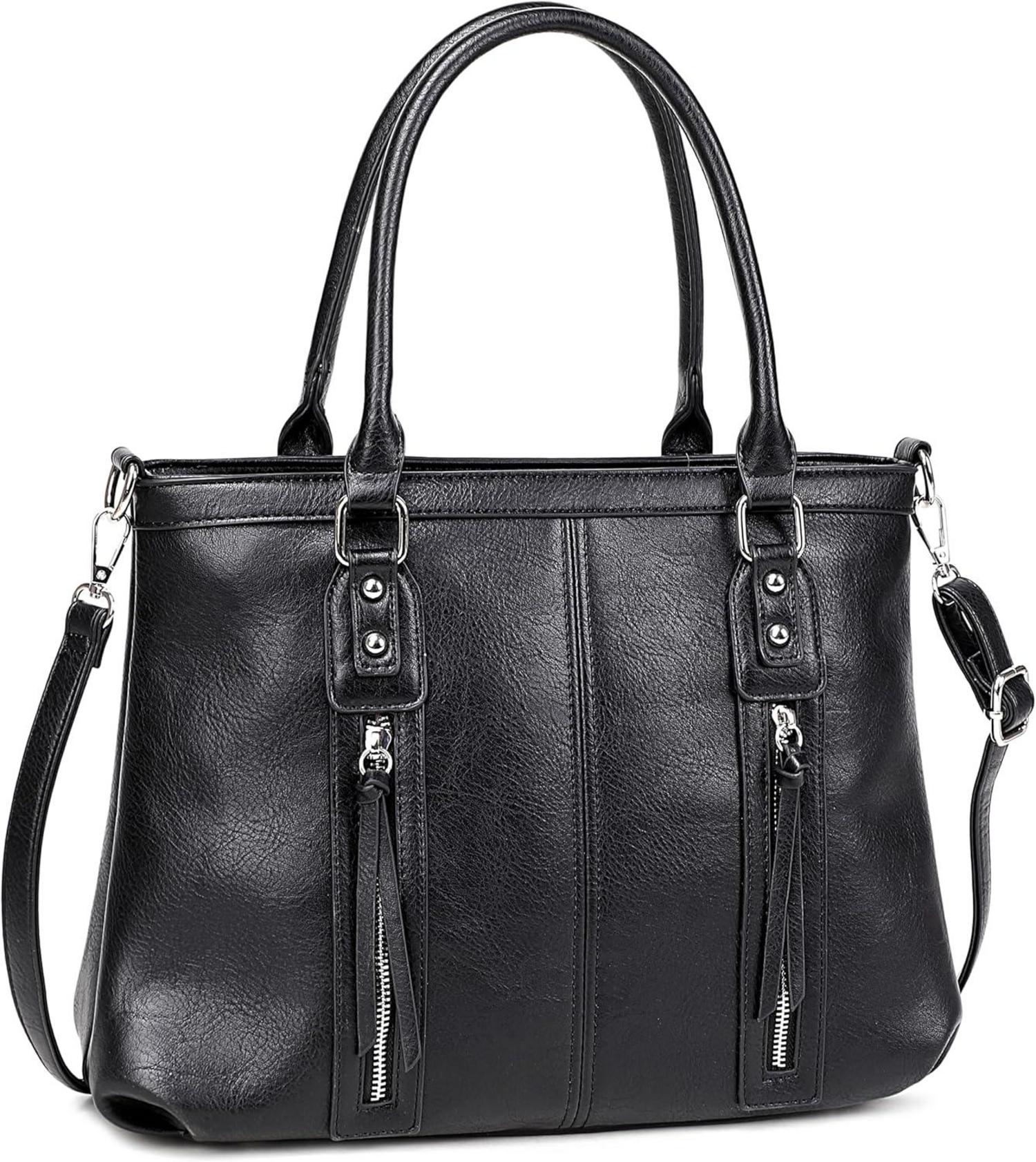 Große Damen Henkeltasche Leder Shopper Schultertasche Schwarz
