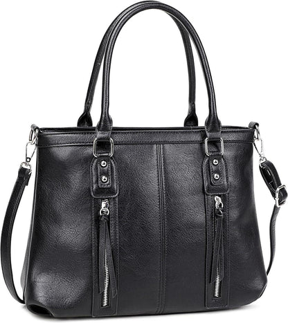 Große Damen Henkeltasche Leder Shopper Schultertasche Schwarz