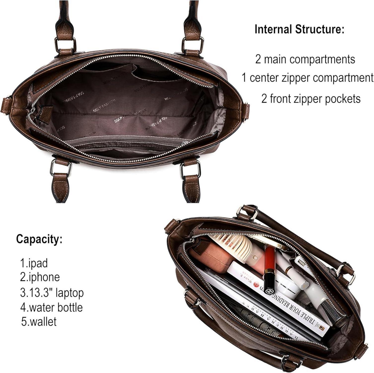 Große Damen Schultertasche Schwarz Leder für Arbeit & Schule - sqlp Henkeltasche