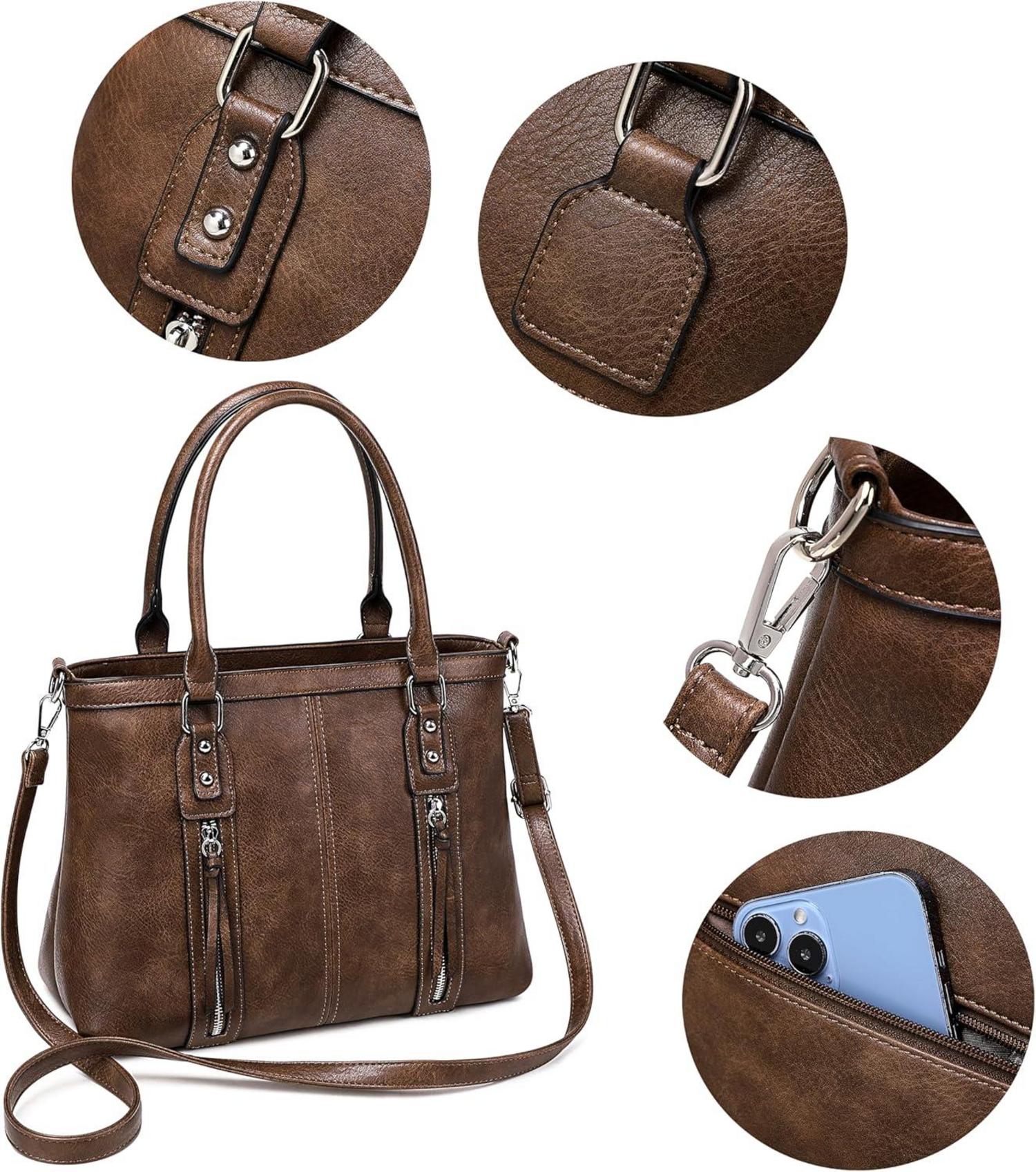 Damen Henkeltasche Leder Schultertasche Groß Kapazität Shopper Schwarz