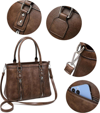 Damen Henkeltasche Leder Schultertasche Groß Kapazität Shopper Schwarz