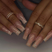 24 Stück Eckig Press on Nägel Rosa Gold Glitzer Acryl Fingernägel